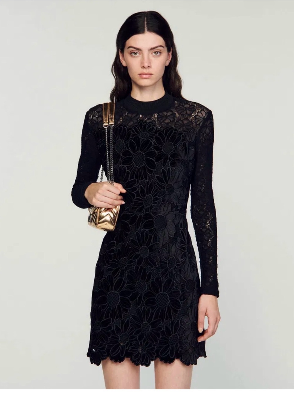 SANDRO Guipure Lace Velvet Mini Dress